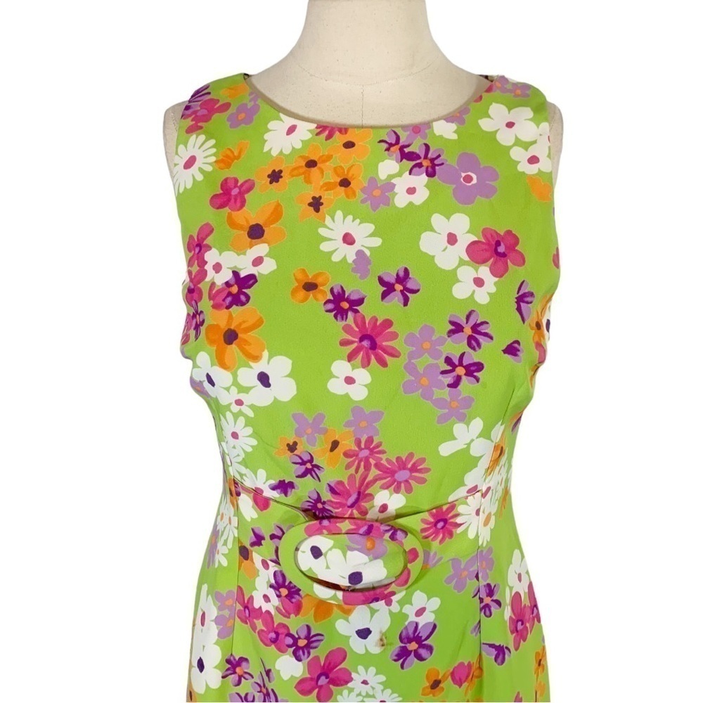 Vintage Barani Y2k Sleeveless Mini Dress Green Floral Print Size 4 - Picture 5 of 8